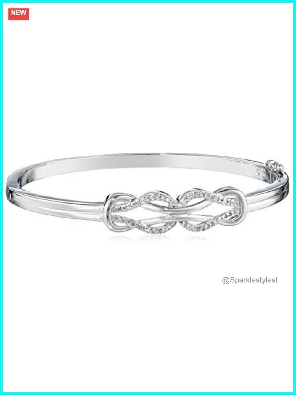 Sterling Silver Diamond Double Knot Bangle Bracelet 7 Inch